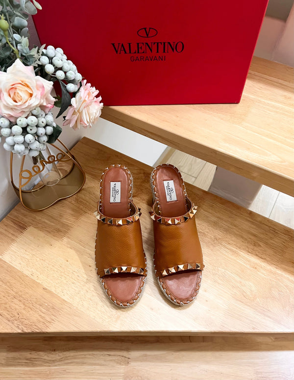 Valentino Mule Wedge Brown Leather 240595