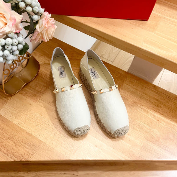Valentino Rockstud Embellished Slip On Espadrille White Cowhide 240574