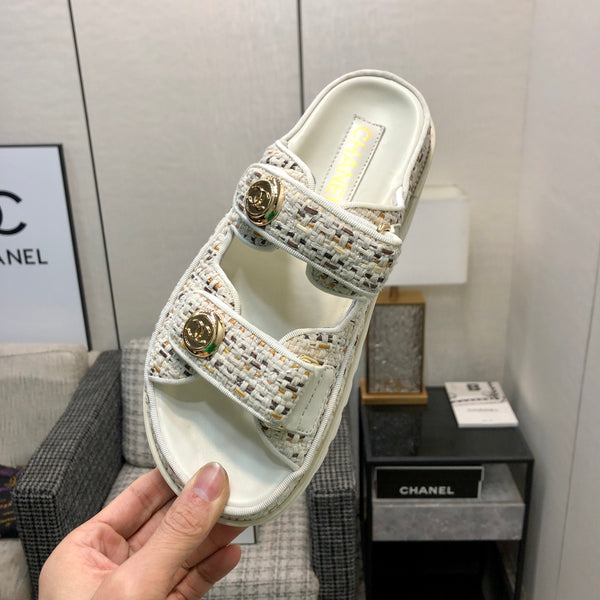 DAD SANDAL MULE IN WHITE MIX LIGHT GOLD TWEED FABRIC