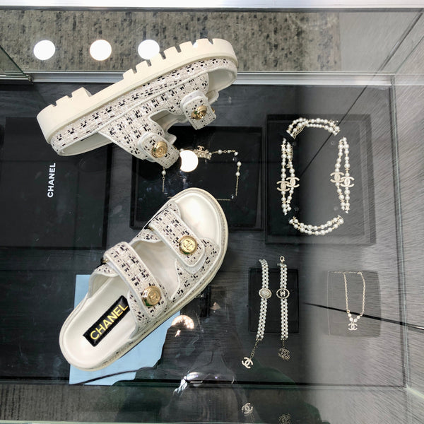 SANDALO DA PAPA' IN TESSUTO TWEED BIANCO E NERO