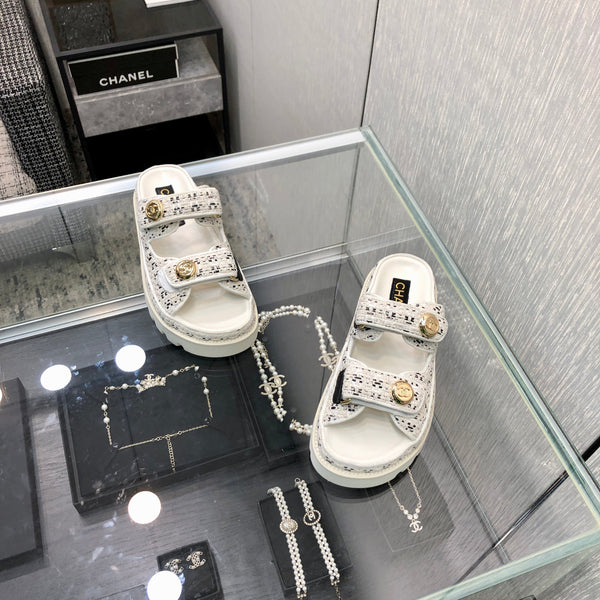 SANDALO DA PAPA' IN TESSUTO TWEED BIANCO E NERO