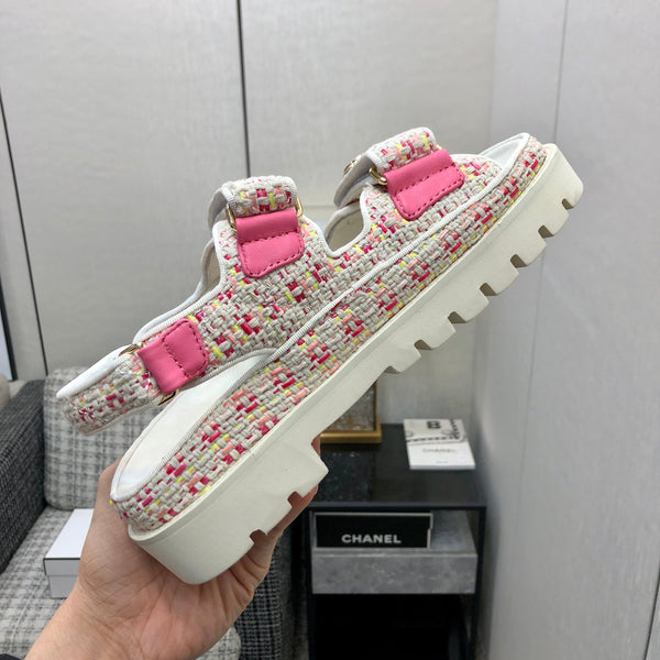 DAD SANDAL IN WHITE MIX BRIGHT PINK TWEED FABRIC