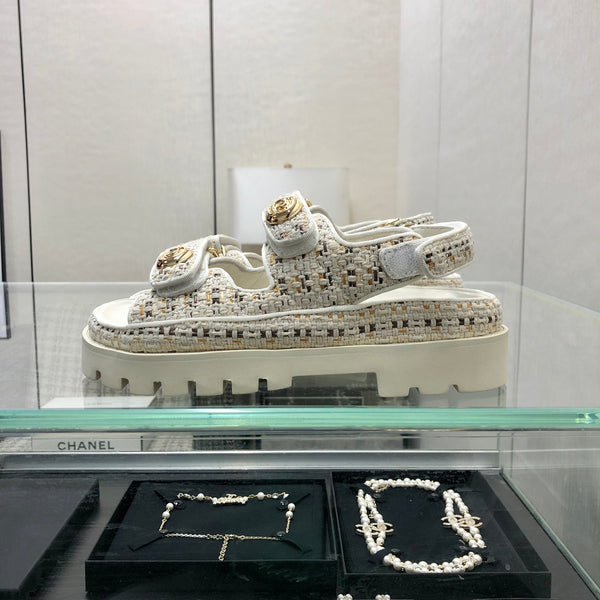 DAD SANDAL IN WHITE MIX LIGHT GOLD TWEED FABRIC