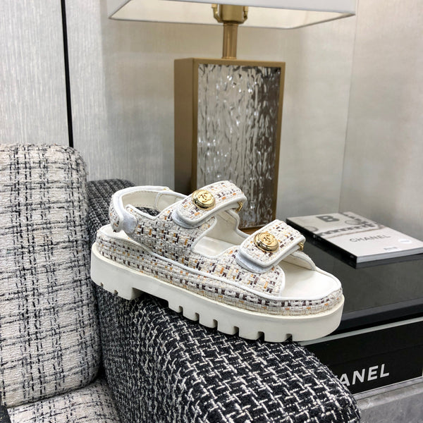 DAD SANDAL IN WHITE MIX LIGHT GOLD TWEED FABRIC