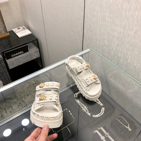 DAD SANDAL IN WHITE MIX LIGHT GOLD TWEED FABRIC