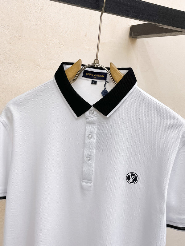 LV POLO IN COTONE A FIBRA LUNGA CON FINITURE BIANCHE E NERE 238771