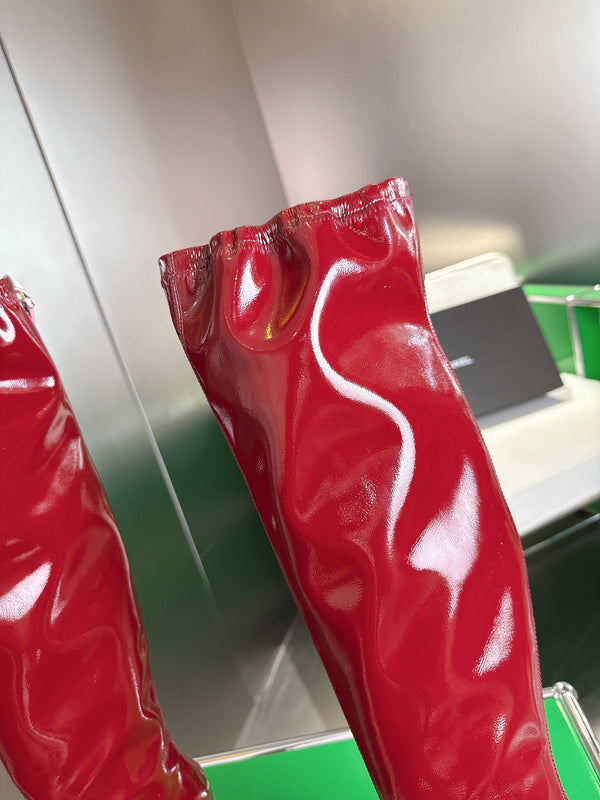 Chanel High-Top Boots Platform Heel 7cm Burgundy Glossy Leather 507532