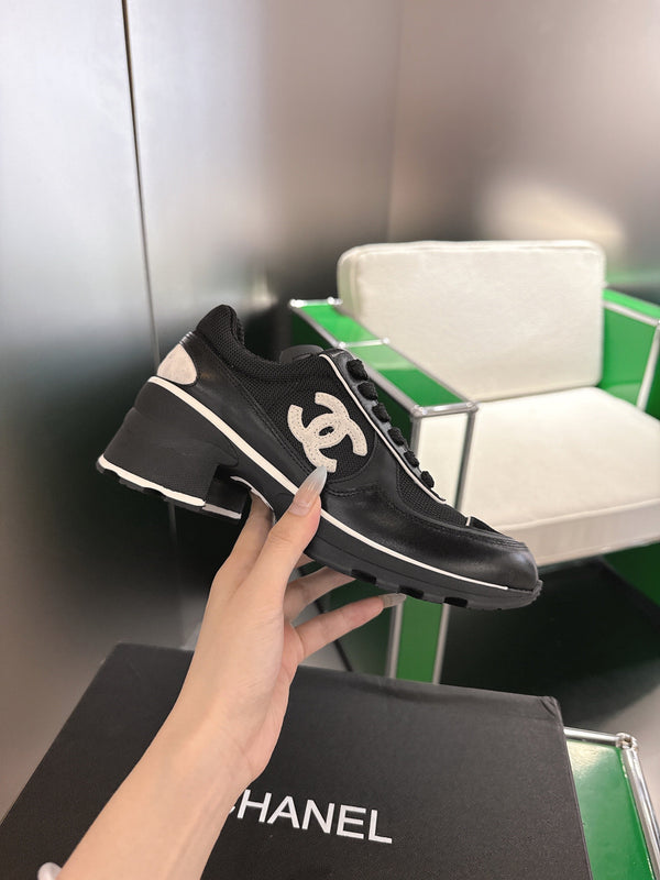 Chanel Low-Top Sneakers 30mm Black Calfskin Leather and Mesh 507543