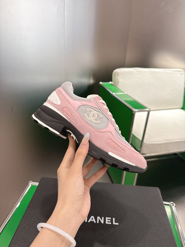 Chanel Low-Top Sneakers 30mm Pink and Grey Calfskin Leather and Mesh 507544