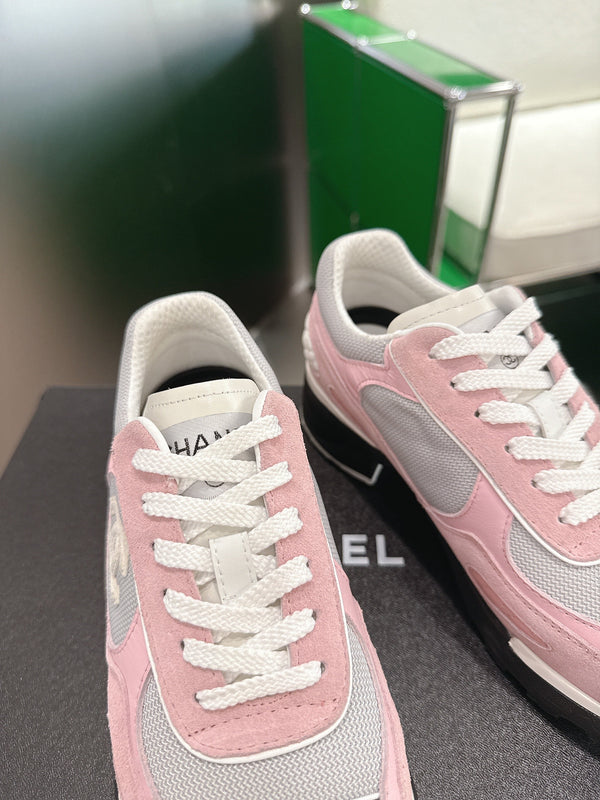 Chanel Low-Top Sneakers 30mm Pink and Grey Calfskin Leather and Mesh 507544