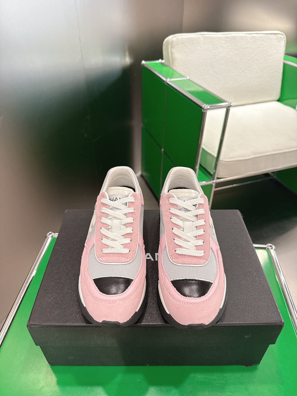 Chanel Low-Top Sneakers 30mm Pink and Grey Calfskin Leather and Mesh 507544