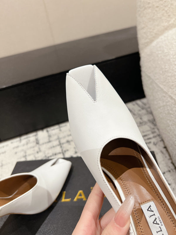 Alaia 25 Spike High Heel Mules White Lampskin 293182