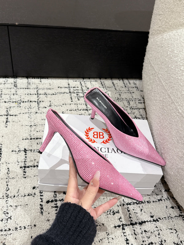 KNIFE 65MM HIGH MULE IN SHOCKING PINK SUEDE ATTACHED FULL CRYSTALS