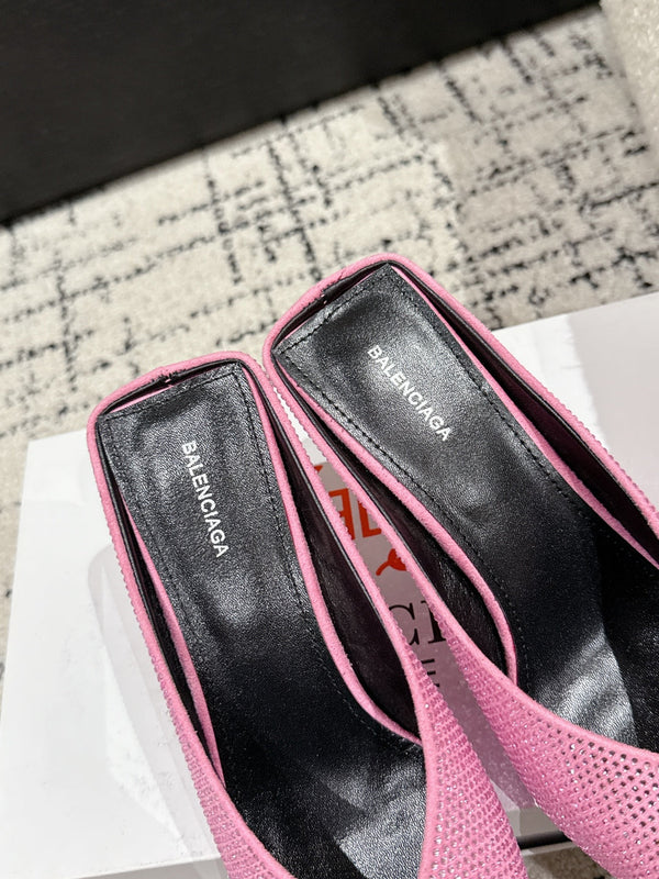 KNIFE 65MM HIGH MULE IN SHOCKING PINK SUEDE ATTACHED FULL CRYSTALS