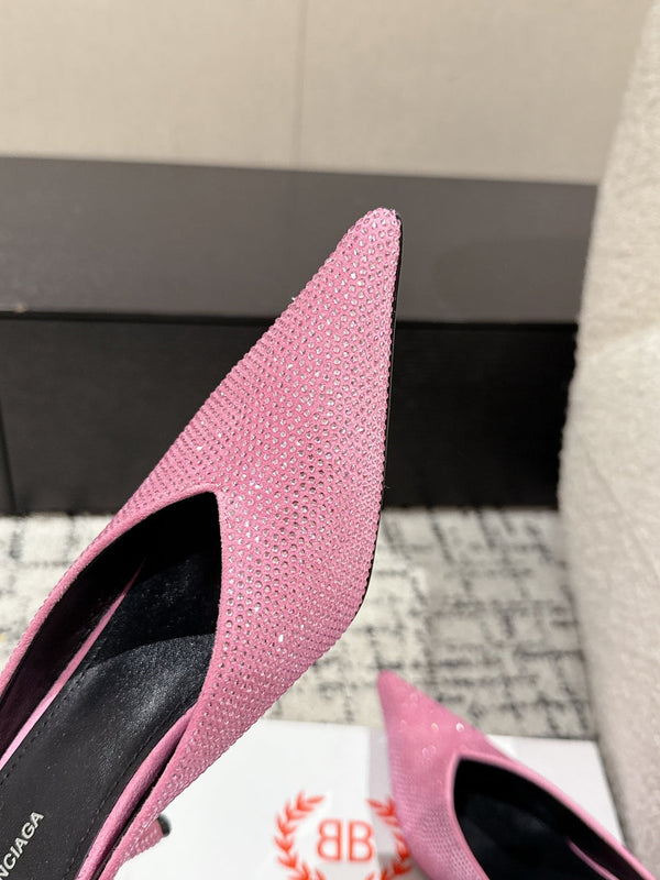 KNIFE 65MM HIGH MULE IN SHOCKING PINK SUEDE ATTACHED FULL CRYSTALS