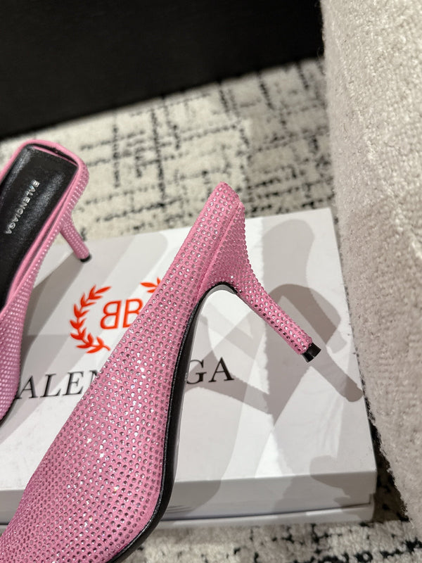 KNIFE 65MM HIGH MULE IN SHOCKING PINK SUEDE ATTACHED FULL CRYSTALS