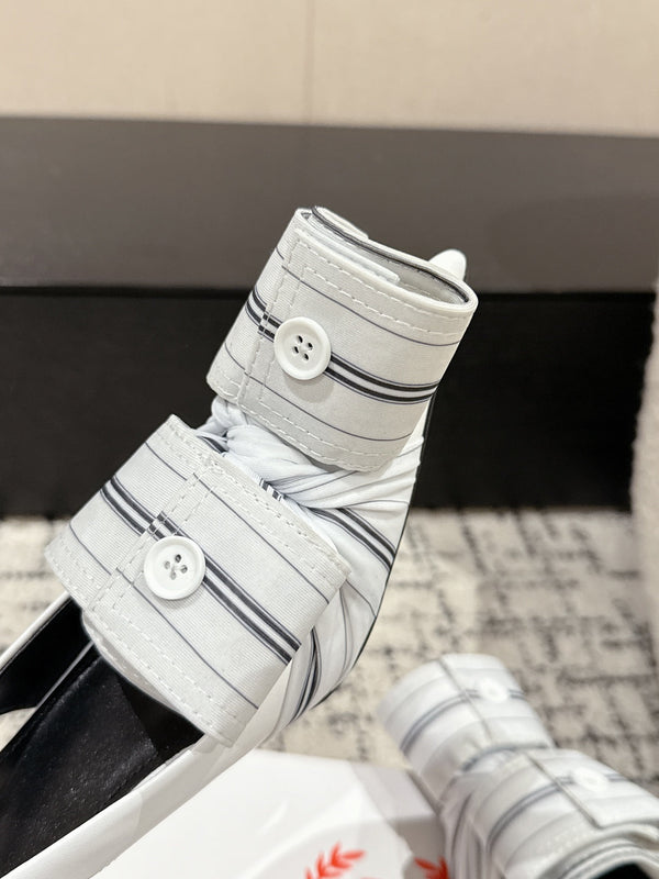 CAMICIA KNIFE 45MM SLINGBACK IN MISTO BIANCO COTONE NERO E PELLE DI VITELLO