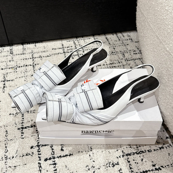 CAMICIA KNIFE 45MM SLINGBACK IN MISTO BIANCO COTONE NERO E PELLE DI VITELLO