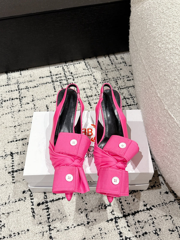 CAMICIA KNIFE 45MM SLINGBACK IN COTONE ROSA PUNZONATO E PELLE DI VITELLO