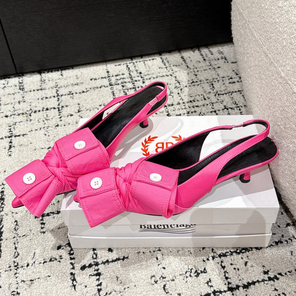 CAMICIA KNIFE 45MM SLINGBACK IN COTONE ROSA PUNZONATO E PELLE DI VITELLO