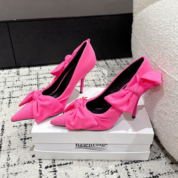 KNIFE KNOT 95MM PUMP IN BRIGHT PINK STRETCH CUPRO AND NYLON JERSEY