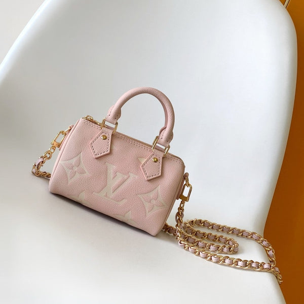LV Nano Speedy Bag 16 cm Pink White Embossed cowhide GHW