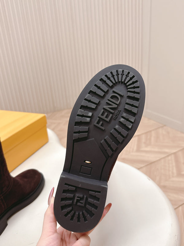 Fendi 25 High Boots Deep Chocolate Brown Suede 500940