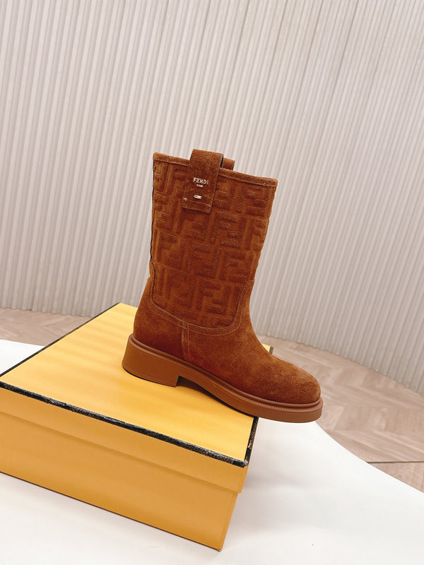 Fendi 25 Short Boots Caramel Brown Suede 500934
