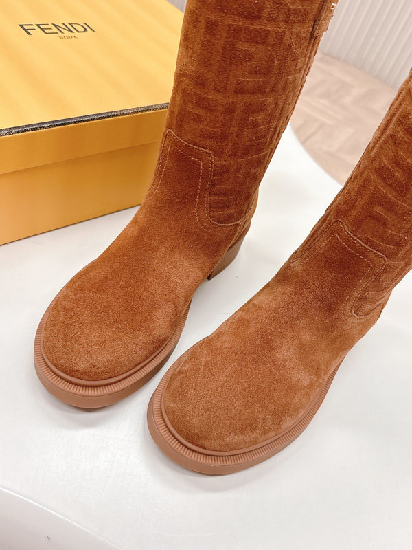 Fendi 25 Short Boots Caramel Brown Suede 500934