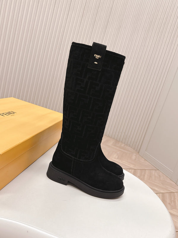 Fendi 25 High Boots Black Suede 500938