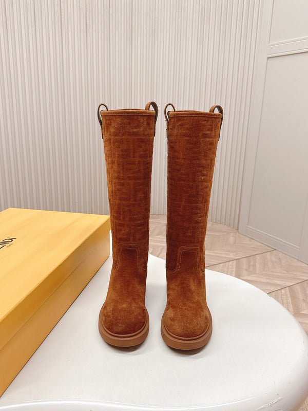 Fendi 25 High Boots Caramel Brown Suede 500939