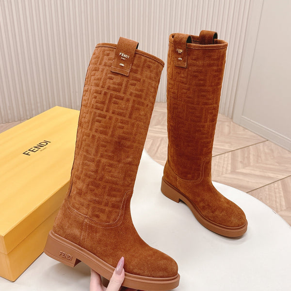 Fendi 25 High Boots Caramel Brown Suede 500939