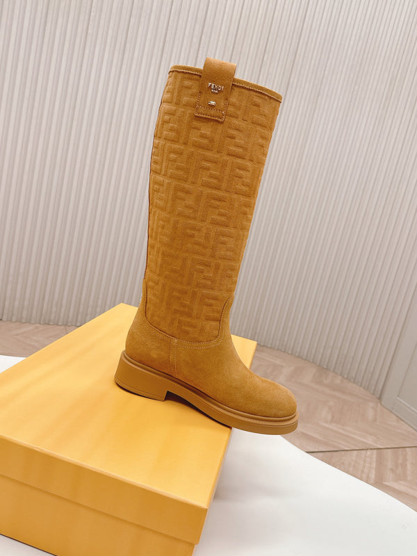 Fendi 25 High Boots Caramel Yellow Suede 500941
