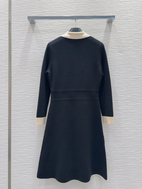 Celine 2025 A-line Dress Black mix White Tencel cotton