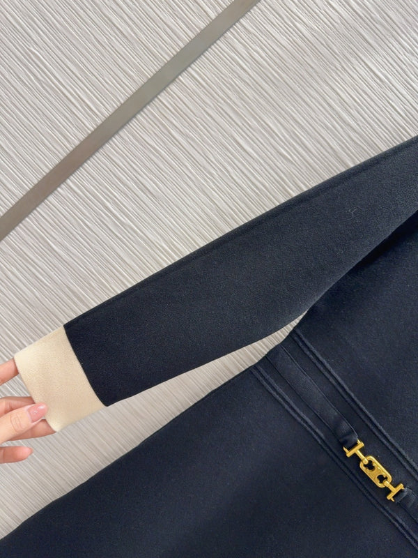 Celine 2025 A-line Dress Black mix White Tencel cotton