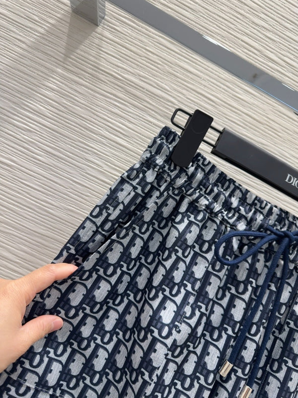 CD 2025 Monogram Straight Trouser Blue Grey Polyester