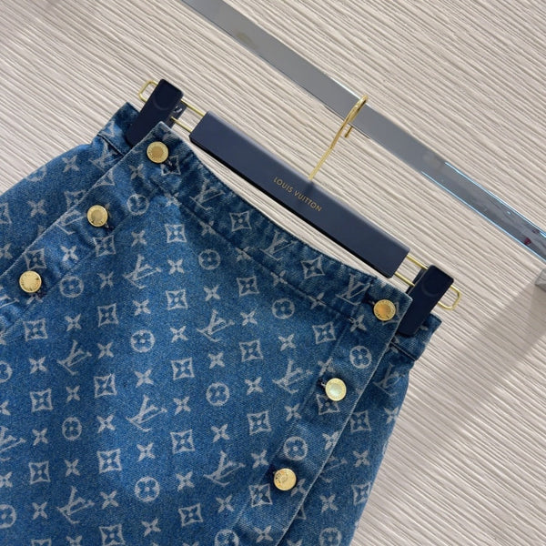 LV 25 Skirt Suit Series Personality Denim Blue Cotton