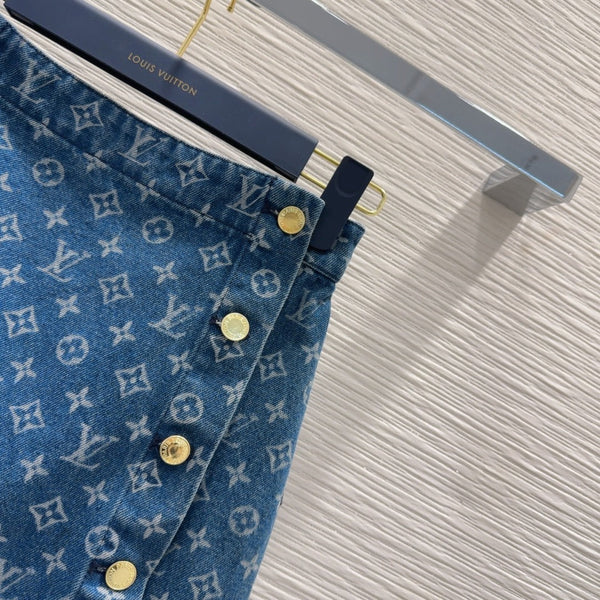 LV 25 Skirt Suit Series Personality Denim Blue Cotton
