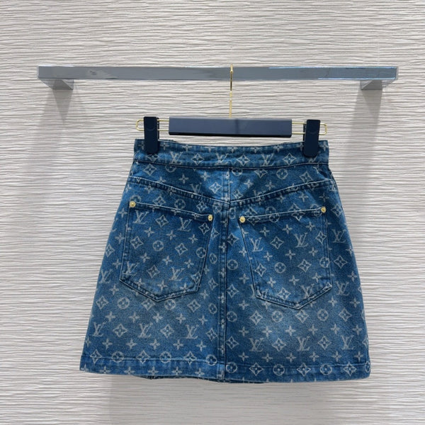 LV 25 Skirt Suit Series Personality Denim Blue Cotton
