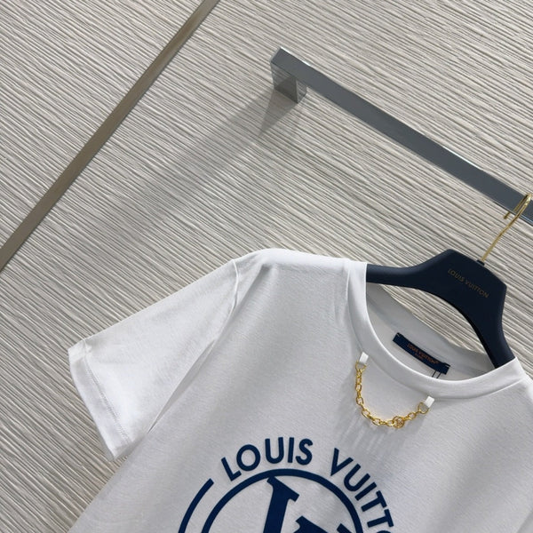 LV 25 News T-SHIRT White Blue Cotton