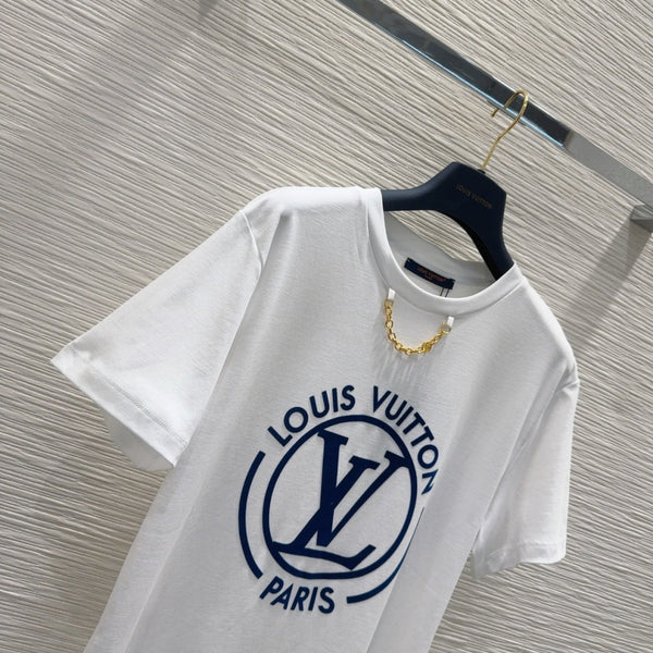 LV 25 News T-SHIRT White Blue Cotton