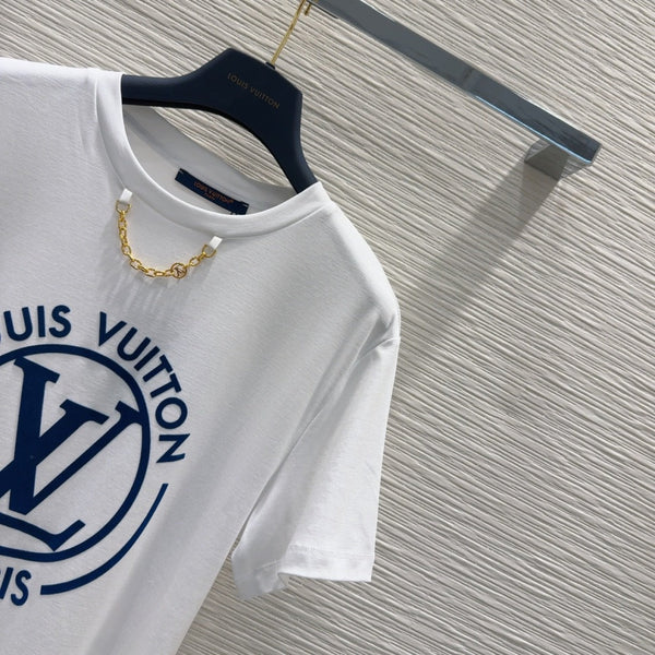 LV 25 News T-SHIRT White Blue Cotton