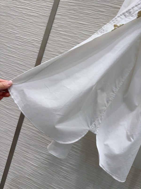 LV 25 Long Sleeve Mandarin Collar Shirt White Cotton