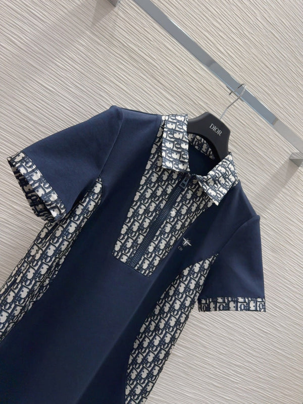 CD 25 Monogram Dress Blue mix Beige Polyester