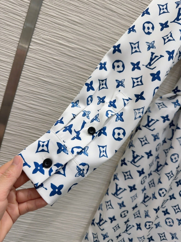 LV 25 Long Sleeve Dress Blue Polyester