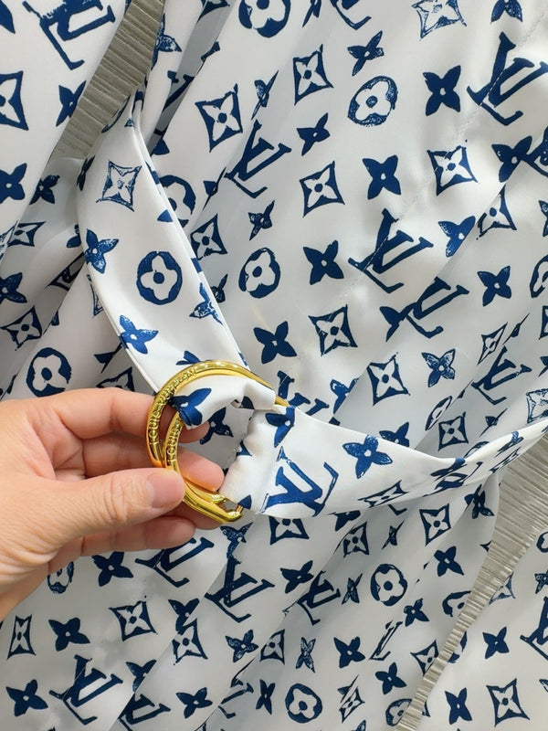 LV 25 Long Sleeve Dress Blue Polyester