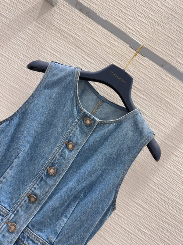 LV 25 Denim Dress With Pocket Blue Cotton