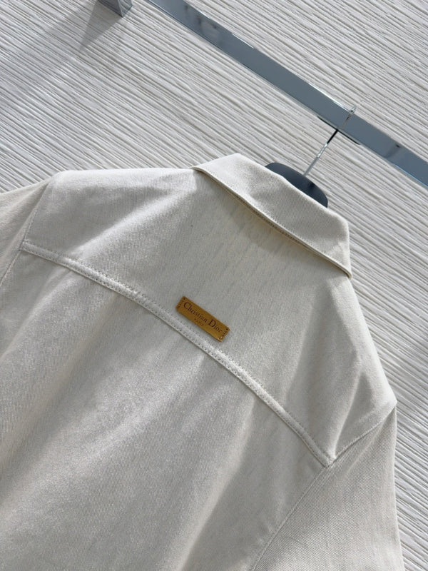 CD 2025 Short-sleeved Shirt Dress Light Beige Cotton