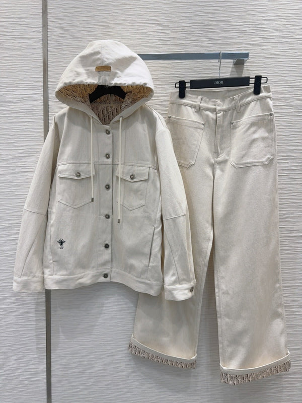 CD 2025 Hoodie Jacket Light Beige Cotton