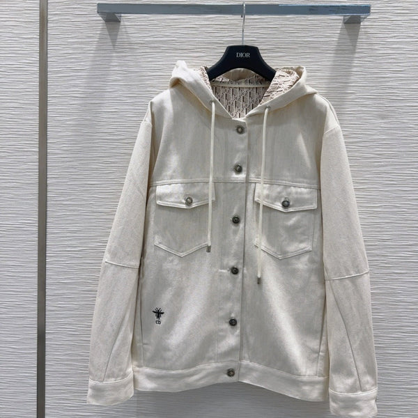 CD 2025 Hoodie Jacket Light Beige Cotton